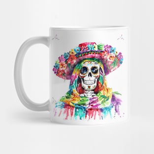 Skull In Mexican Hat Cinco De Mayo Watercolor Mug